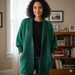 Vintage Monto Par Le Chois Sweater Jacket Size S-M Chunky Knit Puff Sleeve